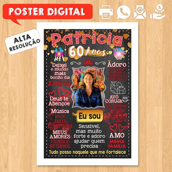 Arte Digital Chalkboard Poster Aniversário Patricia 60 Anos