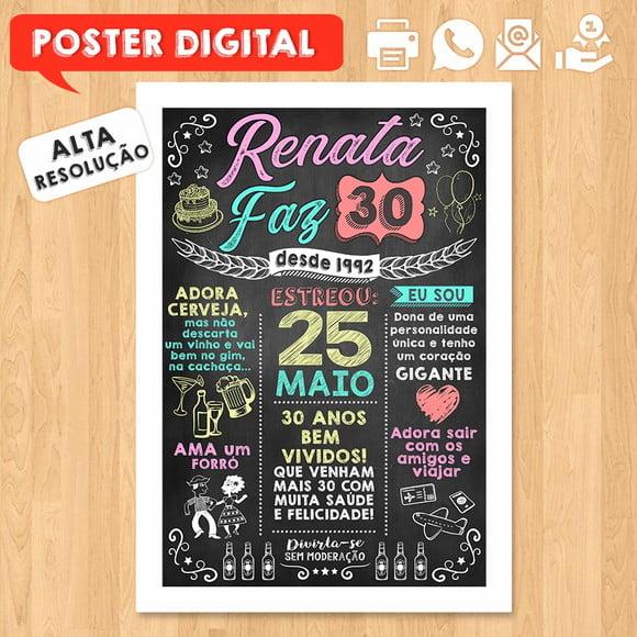 Arte Digital Chalkboard Poster Aniversário Renata Faz 30