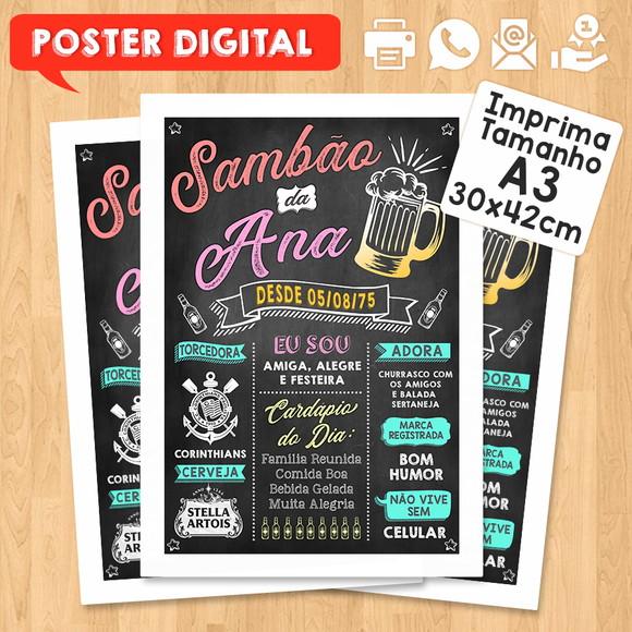 Arte Digital Chalkboard Poster Aniversário Sambão da Ana