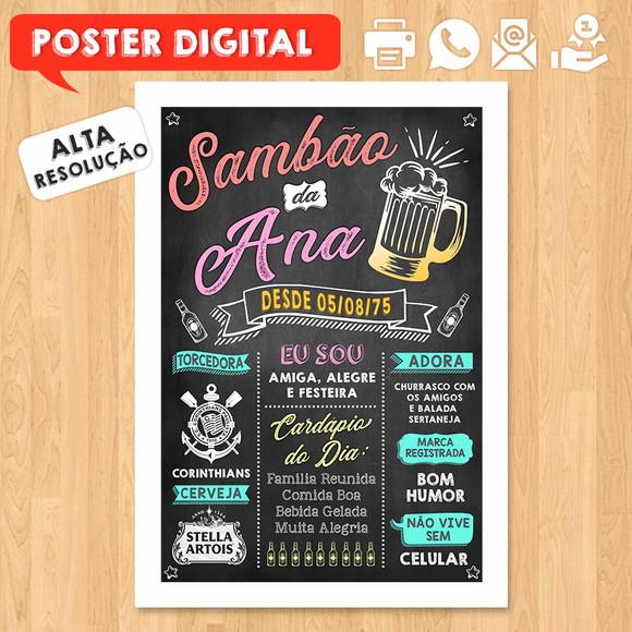 Arte Digital Chalkboard Poster Aniversário Sambão da Ana