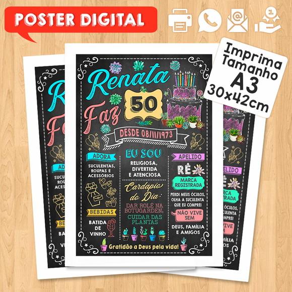 Arte Digital Chalkboard Poster Aniversário Renata Faz 50
