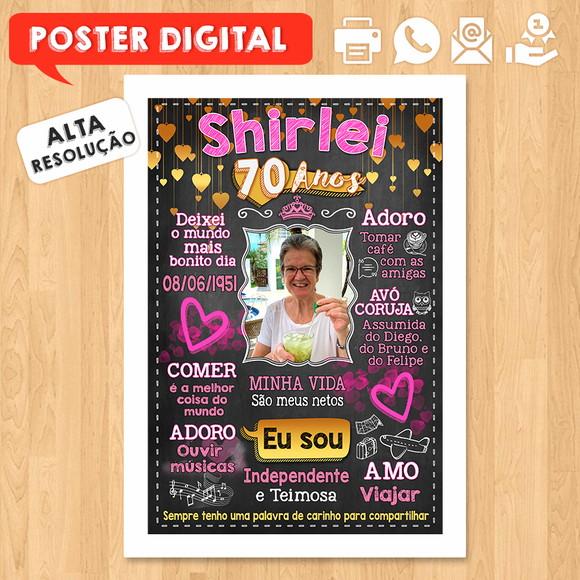 Arte Digital Chalkboard Poster Aniversário Shirlei 70 Anos