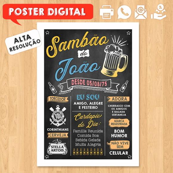 Arte Digital Chalkboard Poster Aniversário Sambão do João