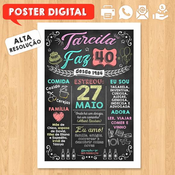 Arte Digital Chalkboard Poster Aniversário Tarcila Faz 40