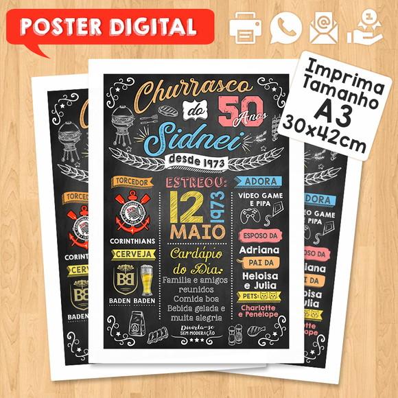 Arte Digital Chalkboard Poster Aniversário Tema Churrasco
