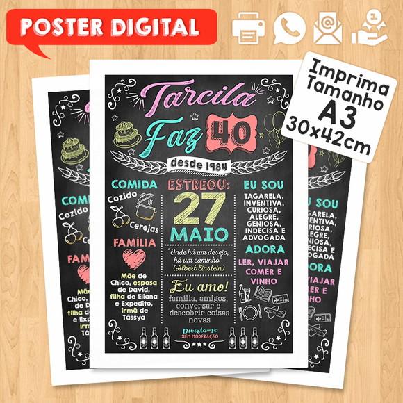 Arte Digital Chalkboard Poster Aniversário Tarcila Faz 40