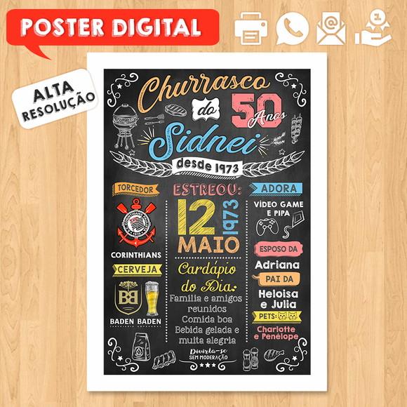 Arte Digital Chalkboard Poster Aniversário Tema Churrasco