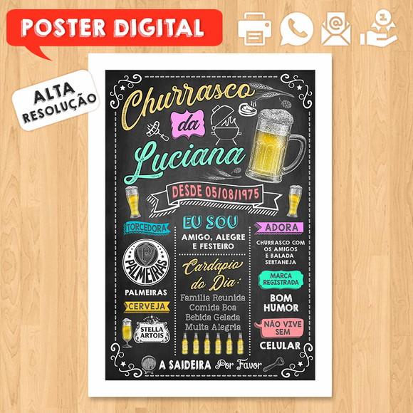 Arte Digital Chalkboard Poster Aniversário Tema Churrasco