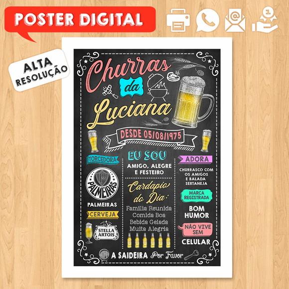 Arte Digital Chalkboard Poster Aniversário Tema Churrasco
