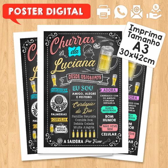 Arte Digital Chalkboard Poster Aniversário Tema Churrasco