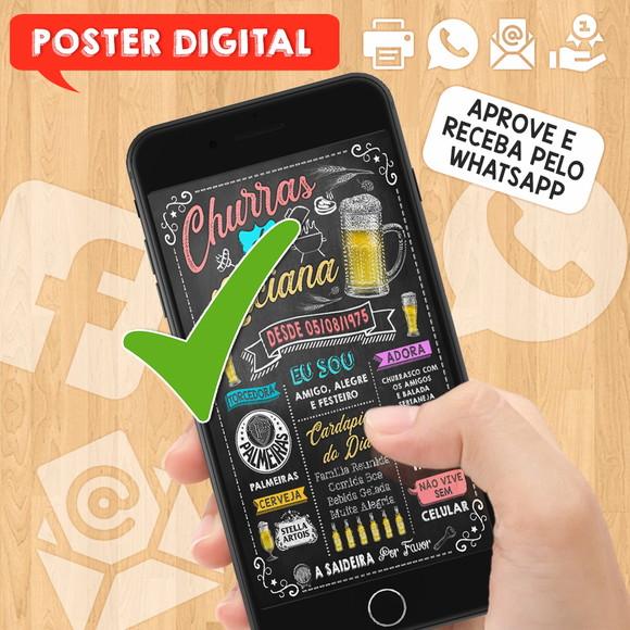 Arte Digital Chalkboard Poster Aniversário Tema Churrasco