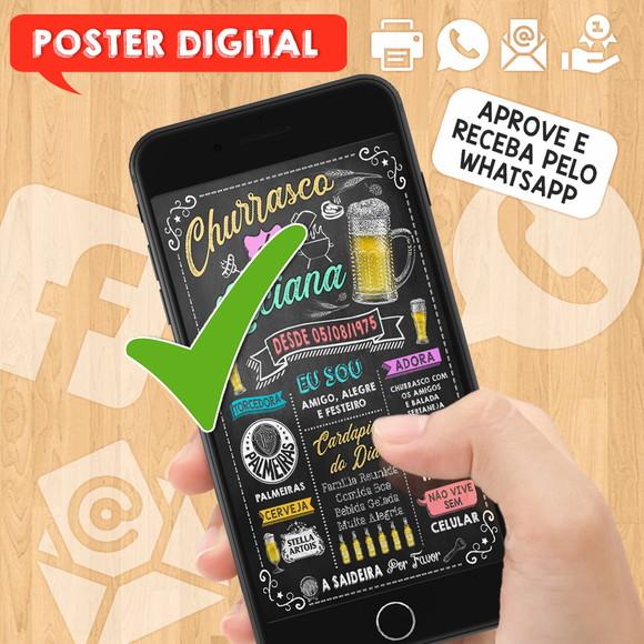 Arte Digital Chalkboard Poster Aniversário Tema Churrasco