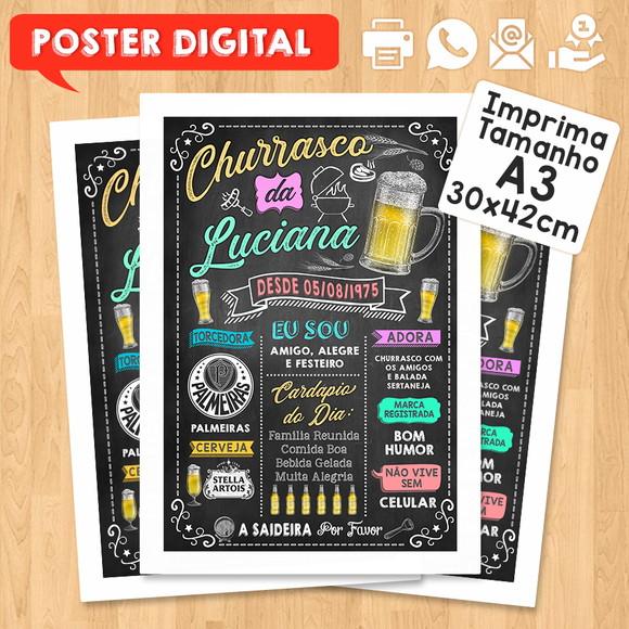Arte Digital Chalkboard Poster Aniversário Tema Churrasco