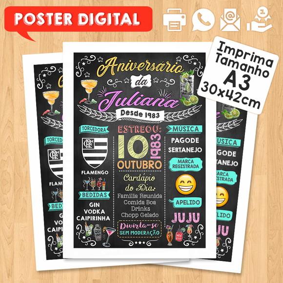 Arte Digital Chalkboard Poster Aniversário Tema Drinks