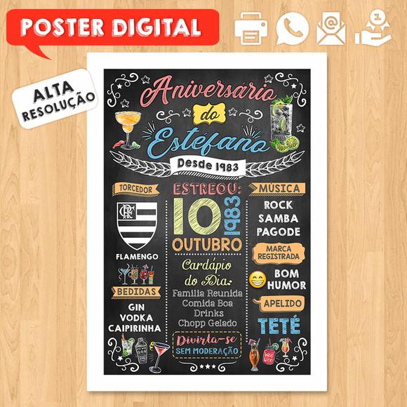 Arte Digital Chalkboard Poster Aniversário Tema Drinks