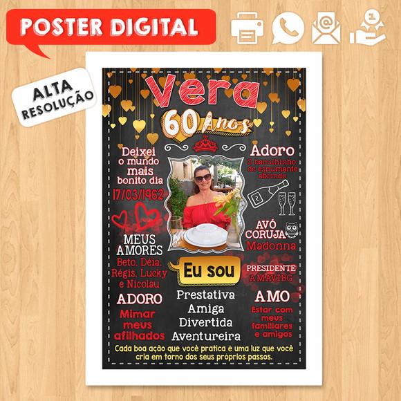 Arte Digital Chalkboard Poster Aniversário Vera 60 Anos