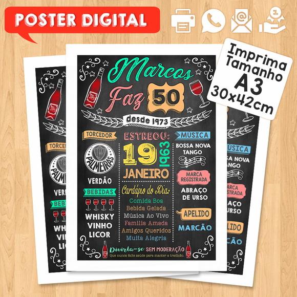 Arte Digital Chalkboard Poster Aniversário Vinho 50 Anos