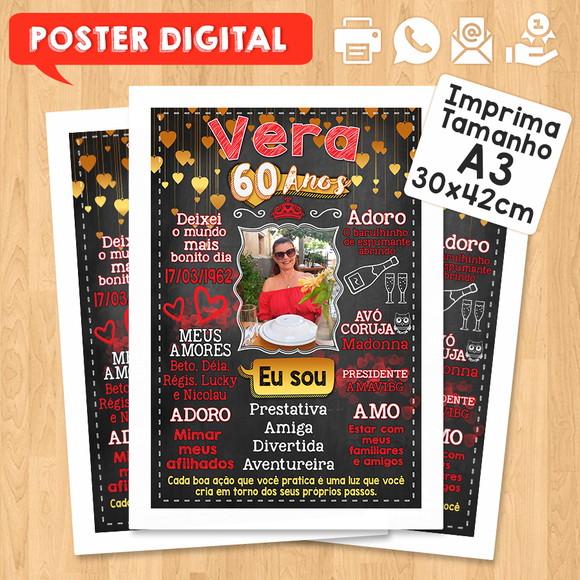 Arte Digital Chalkboard Poster Aniversário Vera 60 Anos