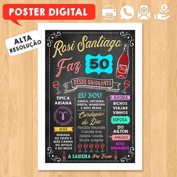 Arte Digital Chalkboard Poster Aniversário Vinho Faz 50 Anos