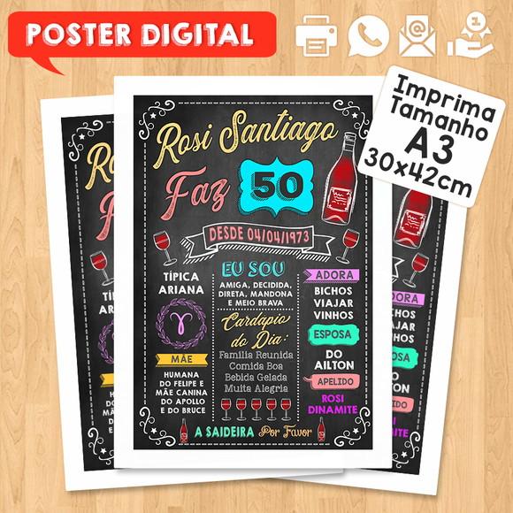 Arte Digital Chalkboard Poster Aniversário Vinho Faz 50 Anos