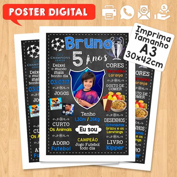 Arte Digital Chalkboard Times de Futebol A3 30x42cm com Foto