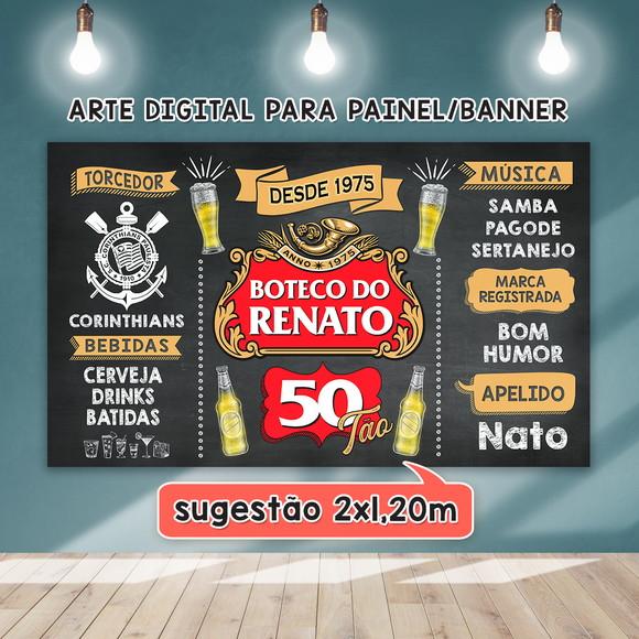 Arte Digital Painel Chalkboard Aniversario Boteco 50 Anos