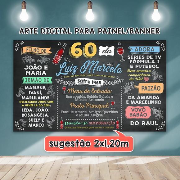 Arte Digital Painel Chalkboard Aniversário 60 Anos Vinho
