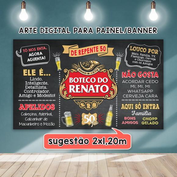 Arte Digital Painel Chalkboard Aniversario Boteco 50 Anos