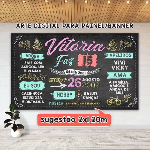 Arte Digital Painel Chalkboard Festa - Aniversário 15 Anos