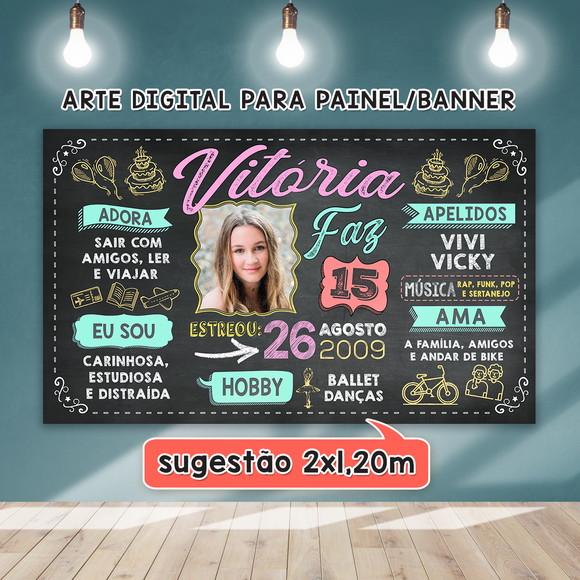 Arte Digital Painel Chalkboard Festa - Aniversário 15 Anos