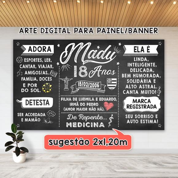 Arte Digital Painel Chalkboard Festa - Aniversário 18 Anos