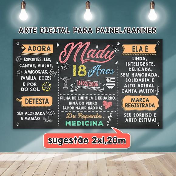 Arte Digital Painel Chalkboard Festa - Aniversário 18 Anos