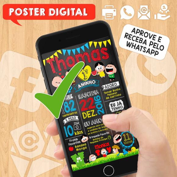 Arte Digital Poster Aniversário A3 30x42cm Turma da Monica