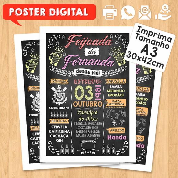 Arte Digital Poster Aniversário Feijoada da Fernanda