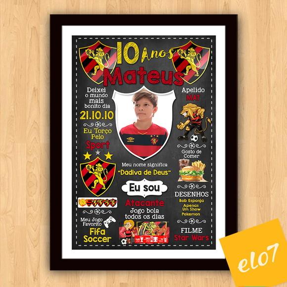 Chalkboard 20 Anos Times De Futebol Com Foto 30x42cm