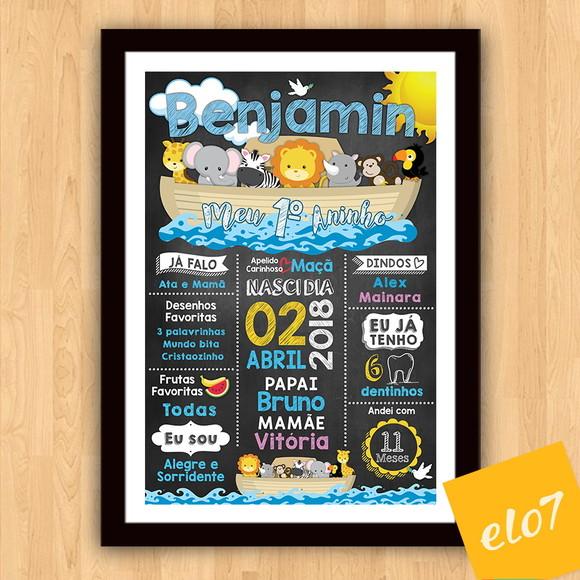 Chalkboard Aniversário Arca De Noé Com Moldura 30x42cm