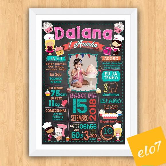 Chalkboard Aniversário Boleira C/ Moldura 30x42cm