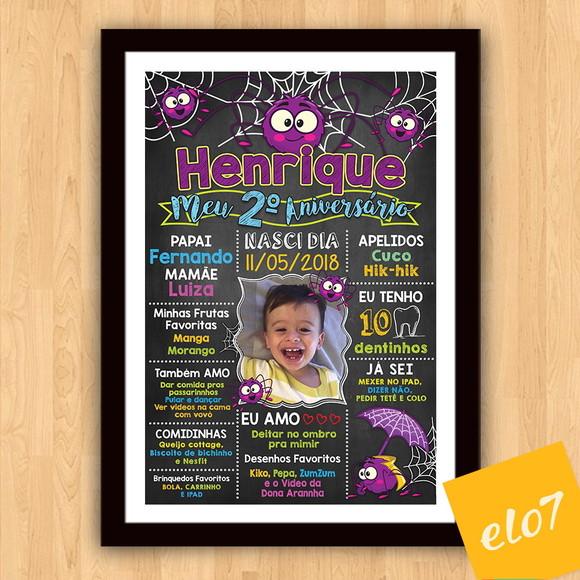 Chalkboard Aniversário C/ Moldura A Dona Aranha 30x42cm