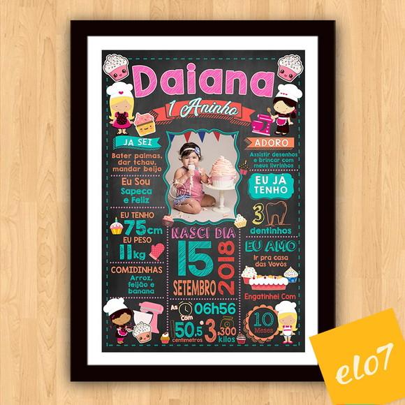 Chalkboard Aniversário Boleira C/ Moldura 30x42cm