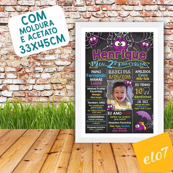 Chalkboard Aniversário C/ Moldura A Dona Aranha 30x42cm