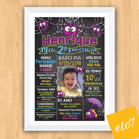 Chalkboard Aniversário C/ Moldura A Dona Aranha 30x42cm