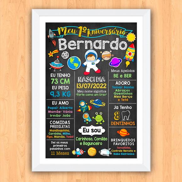 Chalkboard Aniversário c/ Moldura Astronauta Astros 30x42cm