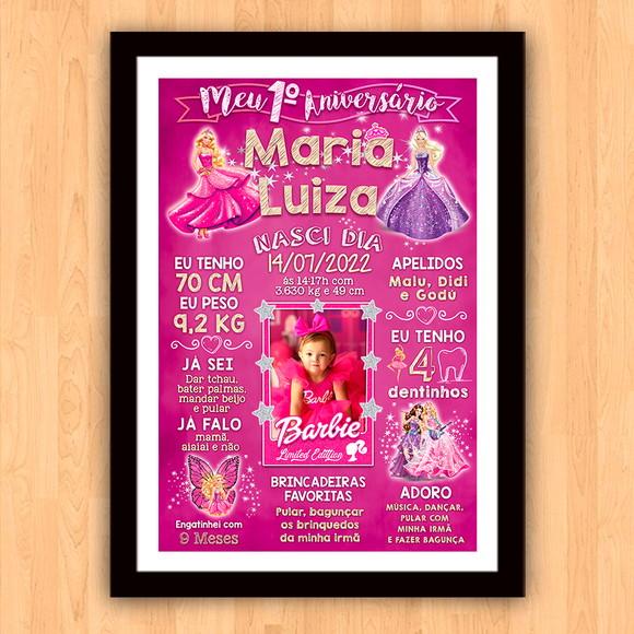 Chalkboard Aniversário c/ Moldura Barbie Princesas 30x42cm