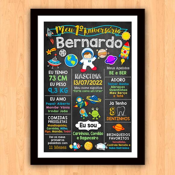 Chalkboard Aniversário c/ Moldura Astronauta Astros 30x42cm