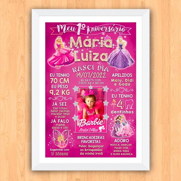 Chalkboard Aniversário c/ Moldura Barbie Princesas 30x42cm