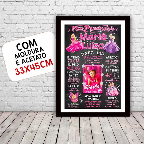 Chalkboard Aniversário c/ Moldura Barbie Princesas 30x42cm