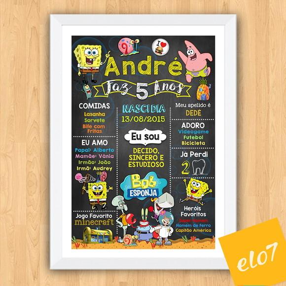 Chalkboard Aniversário C/ Moldura Bob Esponja 5 Anos 30x42cm