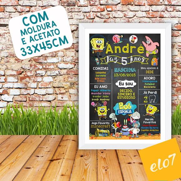 Chalkboard Aniversário C/ Moldura Bob Esponja 5 Anos 30x42cm