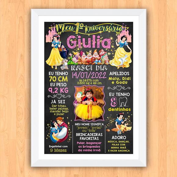 Chalkboard Aniversário c/ Moldura Branca de Neve 30x42cm