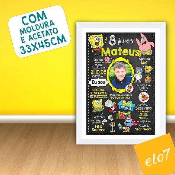 Chalkboard Aniversário C/ Moldura Bob Esponja 8 Anos 30x42cm